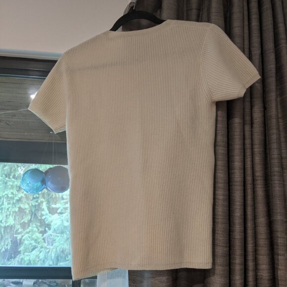 NWT Max Mara off-white ribbed 100%cashmere short sleeve sweater size medium - Picture 2 of 3